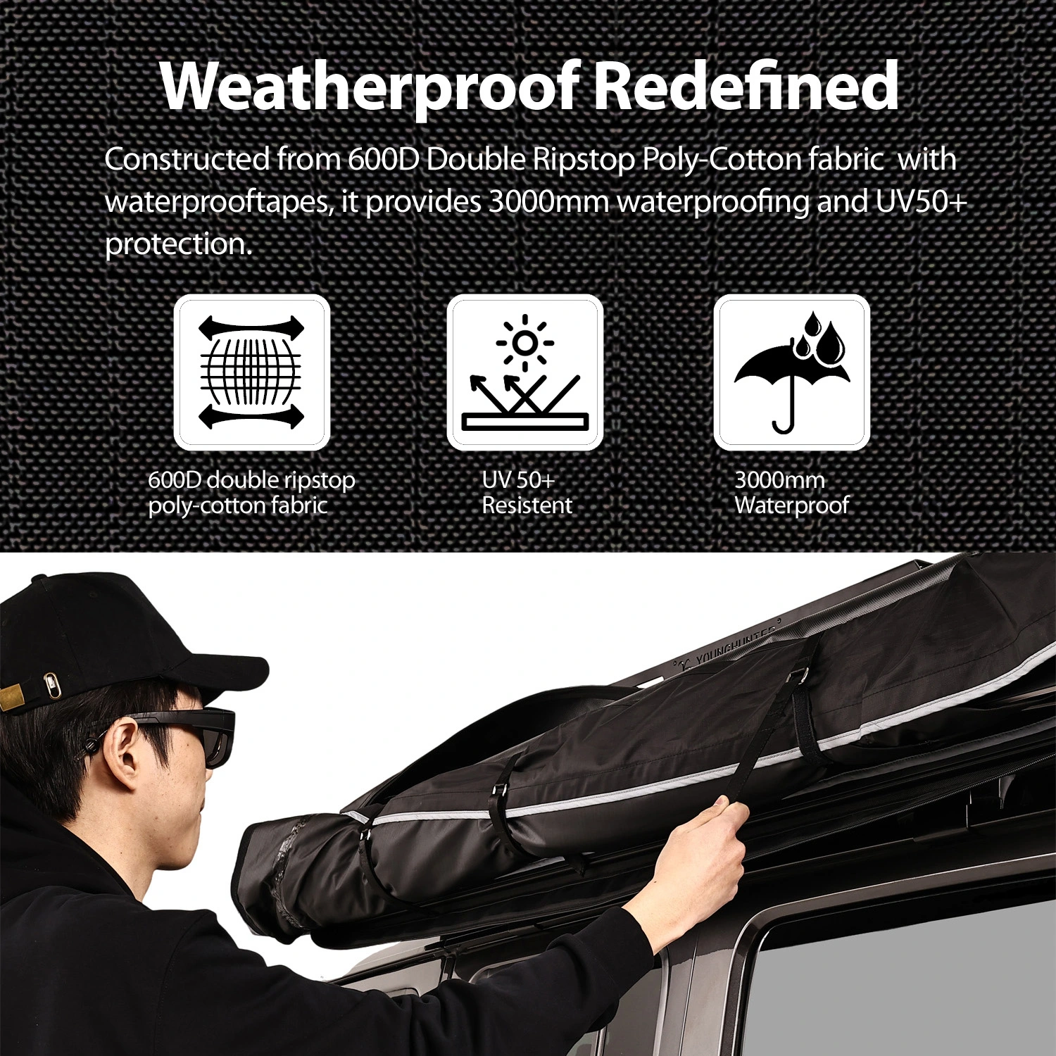 270 Degree Free Standing Fox Wing Fan Awning Tent With Led Light