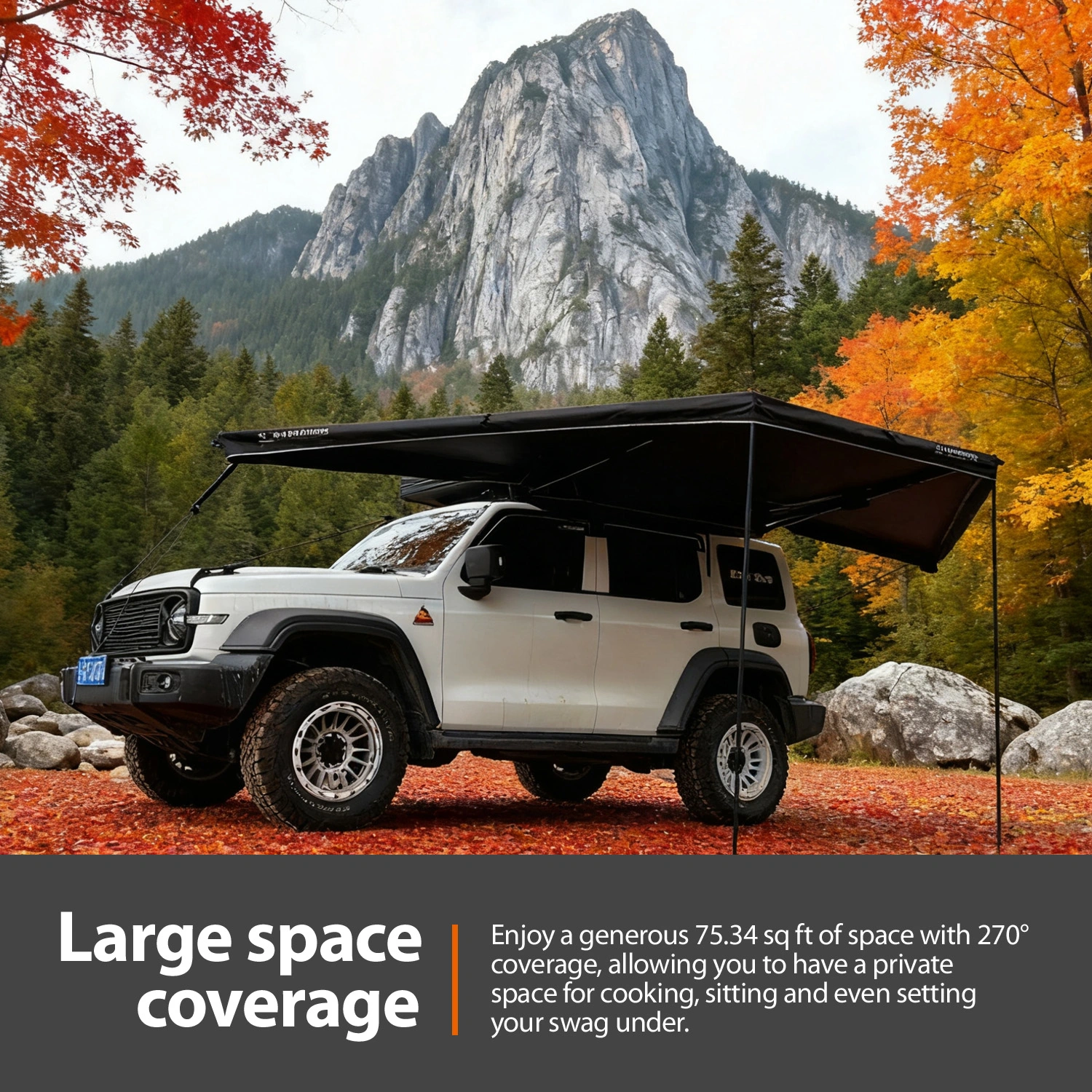 Camping 180 Degree Free Standing Fan Tent SUV Car Side Awning With LED Bars