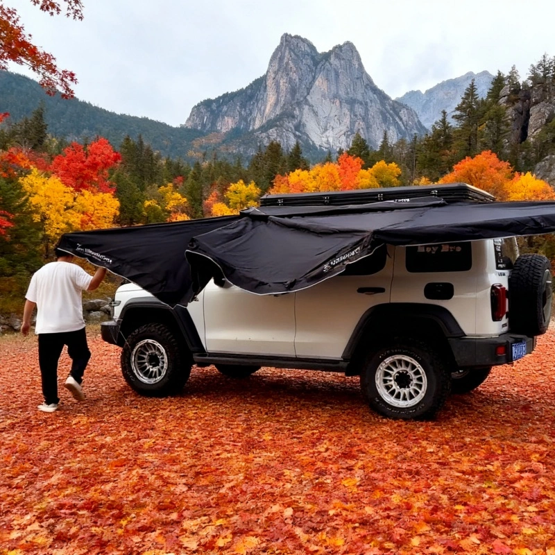 Camping 180 Degree Free Standing Fan Tent SUV Car Side Awning With LED Bars