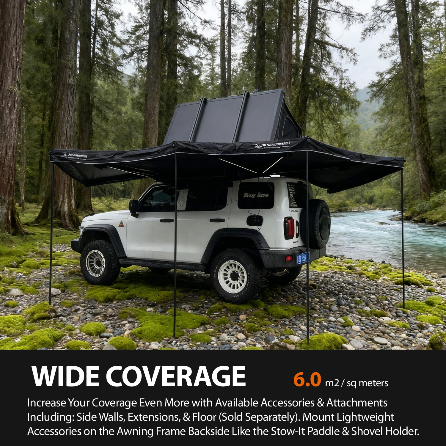 Glamping Free Standing 360 Degree Large Foxwing SUV Roof Tent Car Side Awning With Light