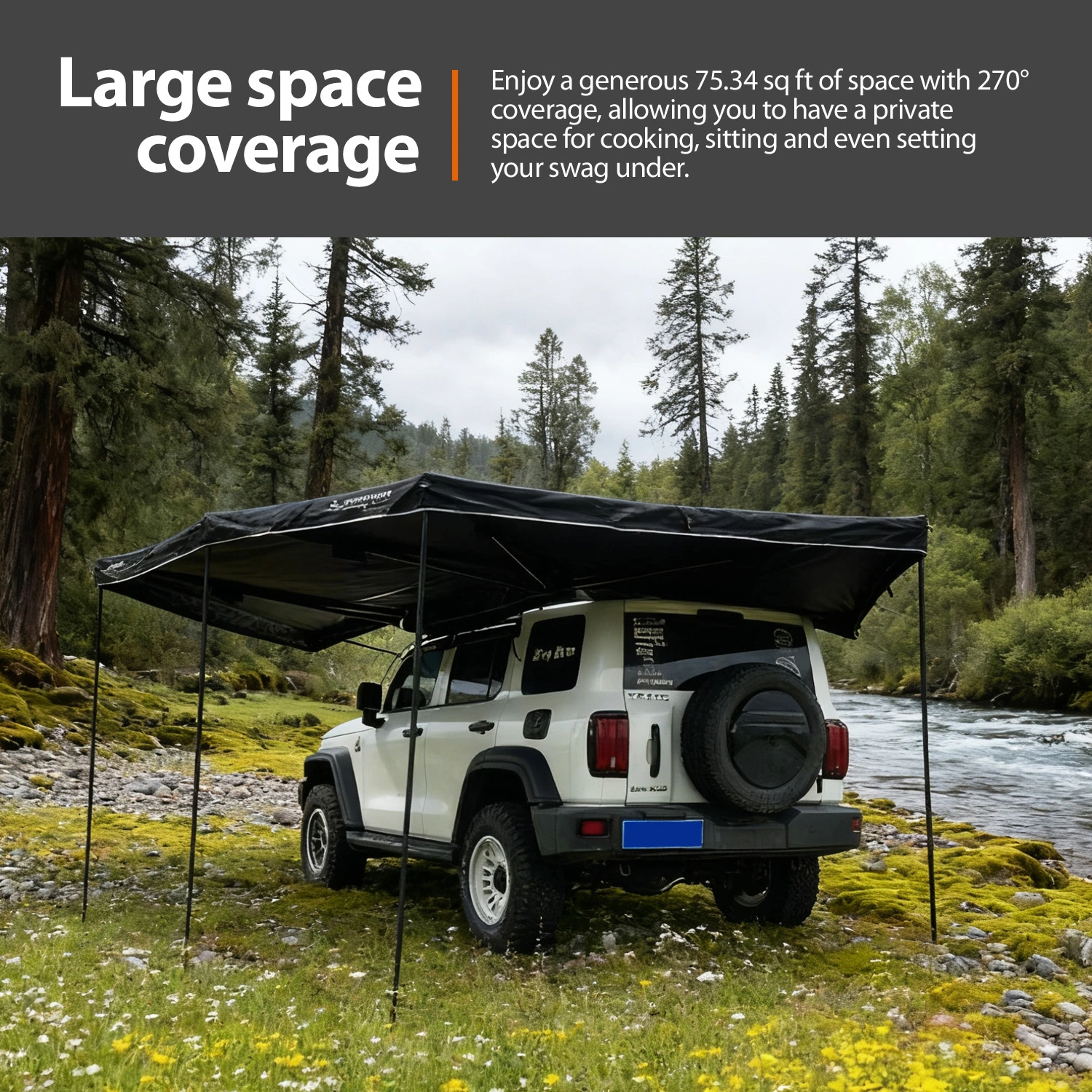 Glamping Free Standing 360 Degree Large Foxwing SUV Roof Tent Car Side Awning With Light