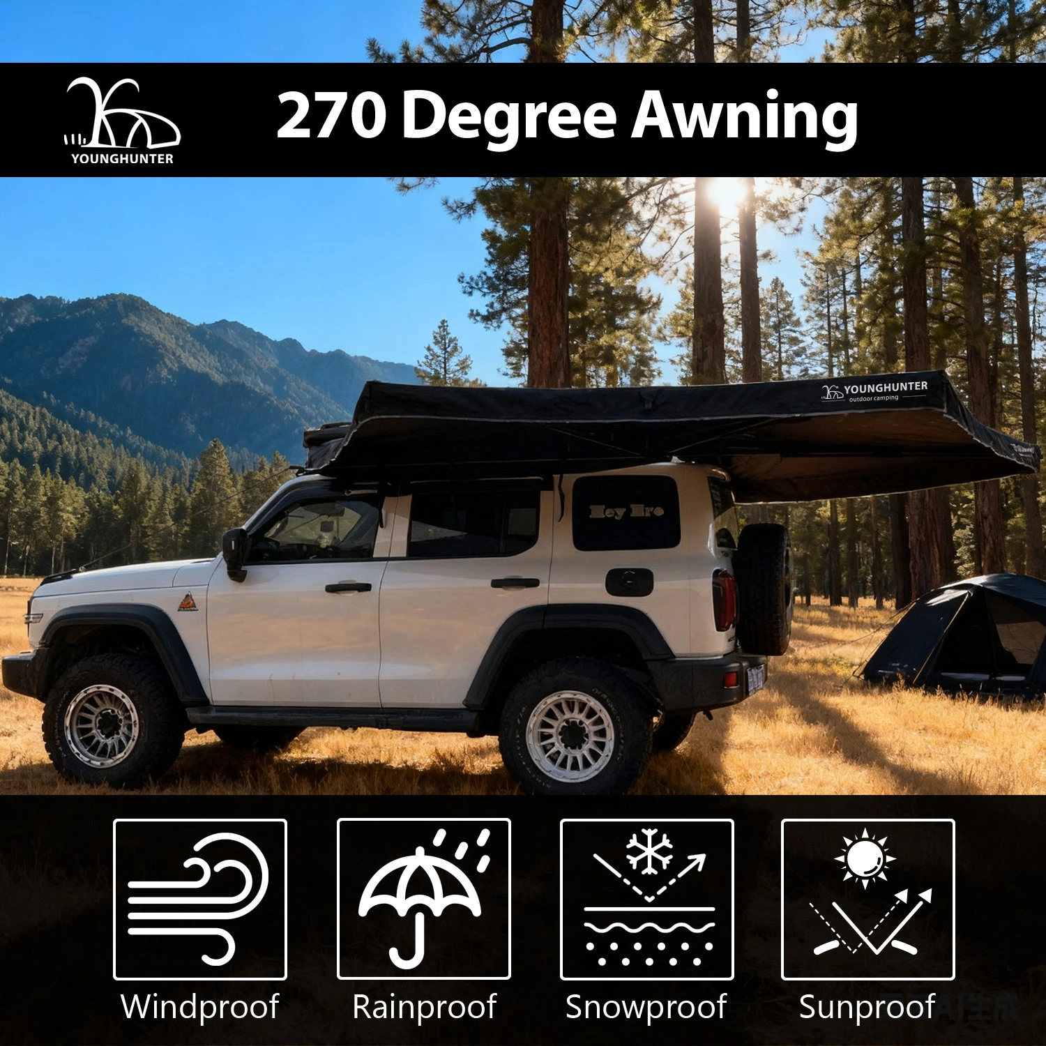 270 Degree Free Standing Fox Wing Fan Awning Tent With Led Light