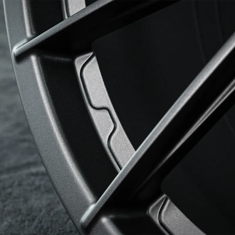 Forged wheels in full dark gunmetal gray, available in 17-inch, 18-inch, 19-inch, 20-inch, and 21-inch sizes, with bolt patterns 5x100, 5x105, 5x108, 5x110, 5x112, 5x114.3, and 5x120 for passenger car alloy wheels