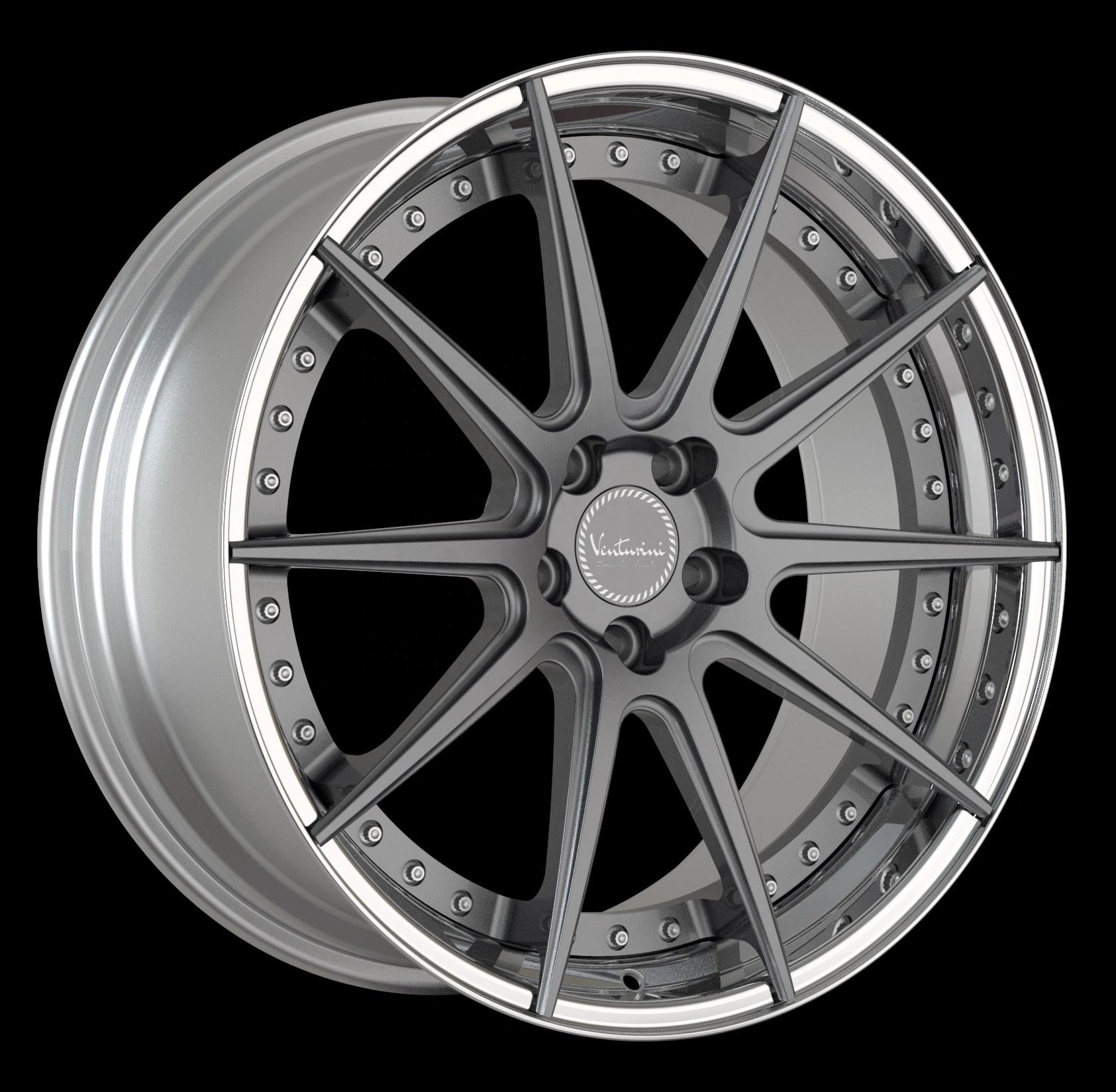 Custom two-piece forged wheels 18-22 inches, custom center cap logo, 3-year warranty, 8.5-13 inches width