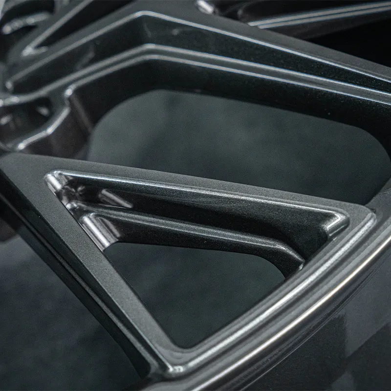 Forged wheels in full dark gunmetal gray, available in 17-inch, 18-inch, 19-inch, 20-inch, and 21-inch sizes, with bolt patterns 5x100, 5x105, 5x108, 5x110, 5x112, 5x114.3, and 5x120 for passenger car alloy wheels