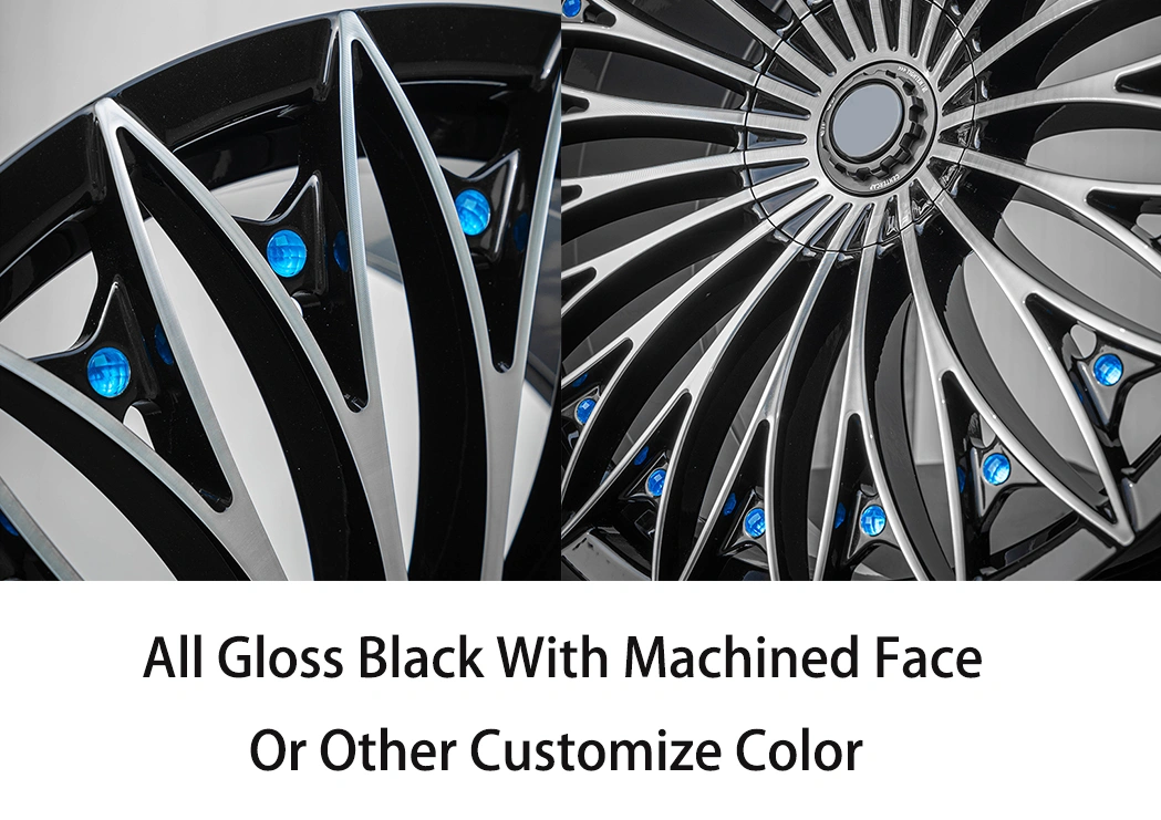 Forged wheels 18 inches, 19 inches, 20 inches, 21 inches, 22 inches, 5x100, 5x105, 5x108, 5x110, 5x112, 5x114.3, 5x120, full gloss black, with machined automotive alloy wheels