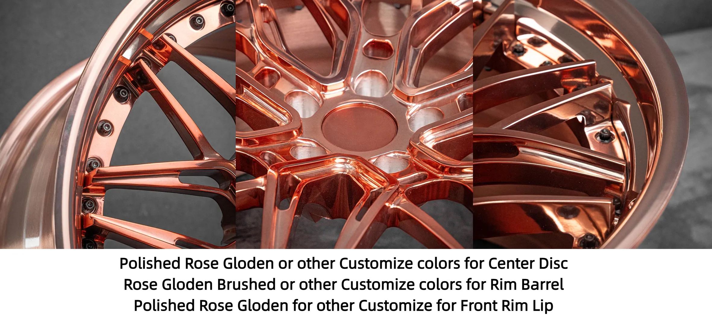 Forged wheel two-piece structure 18 inches 19 inches 20 inches 21 inches 22 inches 23 inches Polished Rose Gold Center disc color customizable