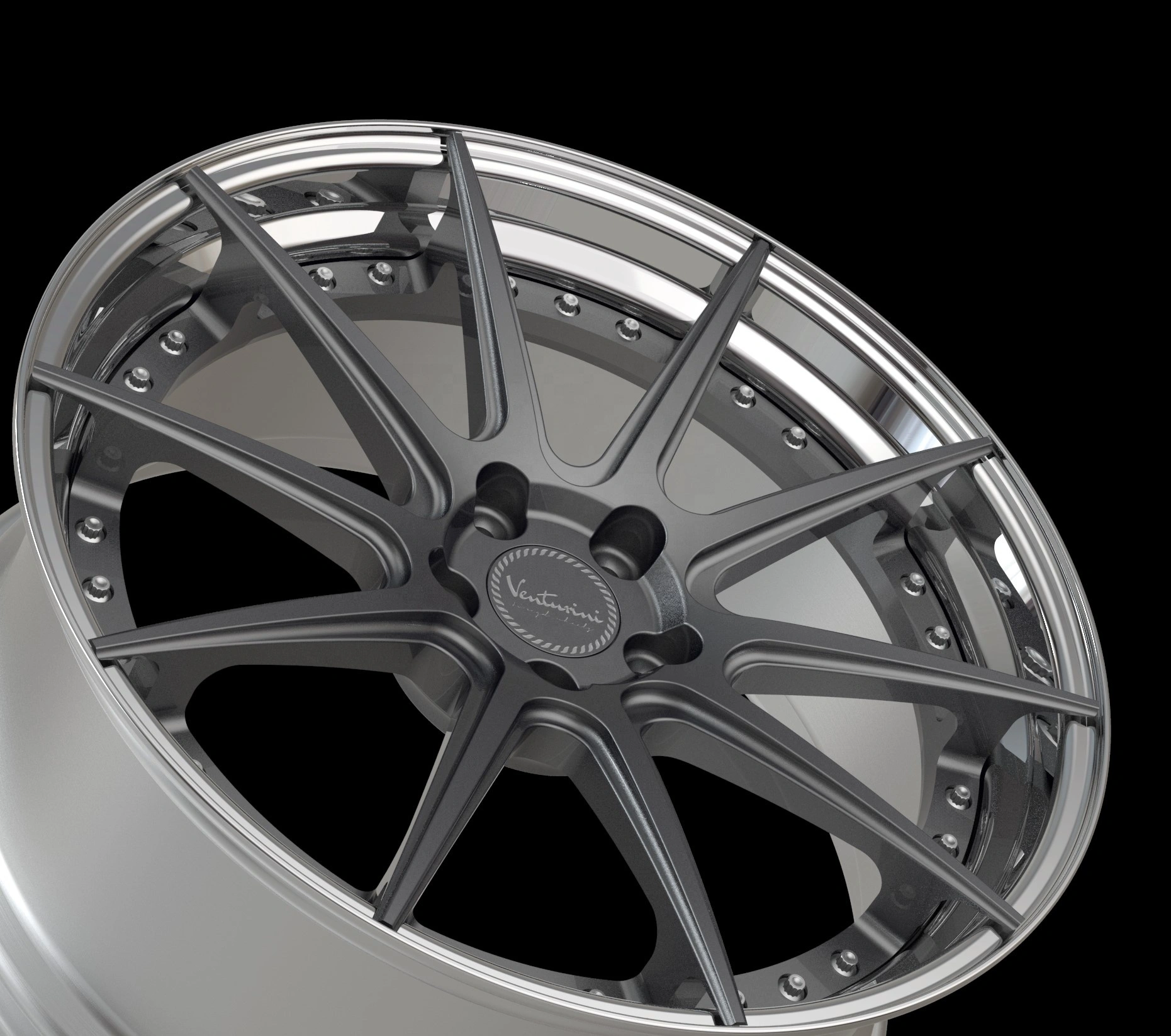 Custom two-piece forged wheels 18-22 inches, custom center cap logo, 3-year warranty, 8.5-13 inches width