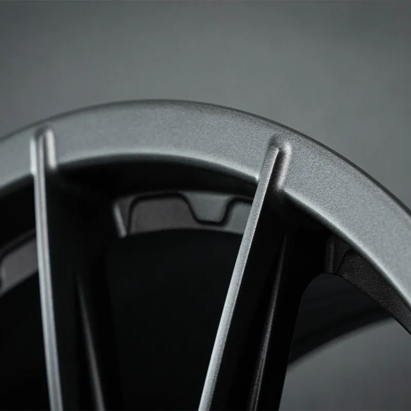 Forged wheels in full dark gunmetal gray, available in 17-inch, 18-inch, 19-inch, 20-inch, and 21-inch sizes, with bolt patterns 5x100, 5x105, 5x108, 5x110, 5x112, 5x114.3, and 5x120 for passenger car alloy wheels
