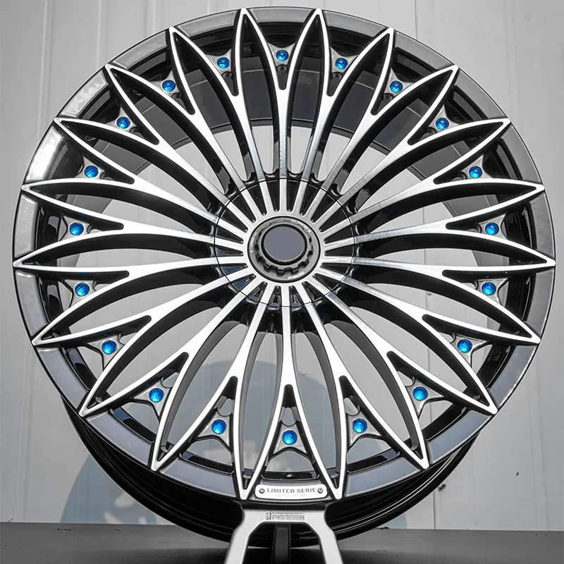 Forged wheels 18 inches, 19 inches, 20 inches, 21 inches, 22 inches, 5x100, 5x105, 5x108, 5x110, 5x112, 5x114.3, 5x120, full gloss black, with machined automotive alloy wheels