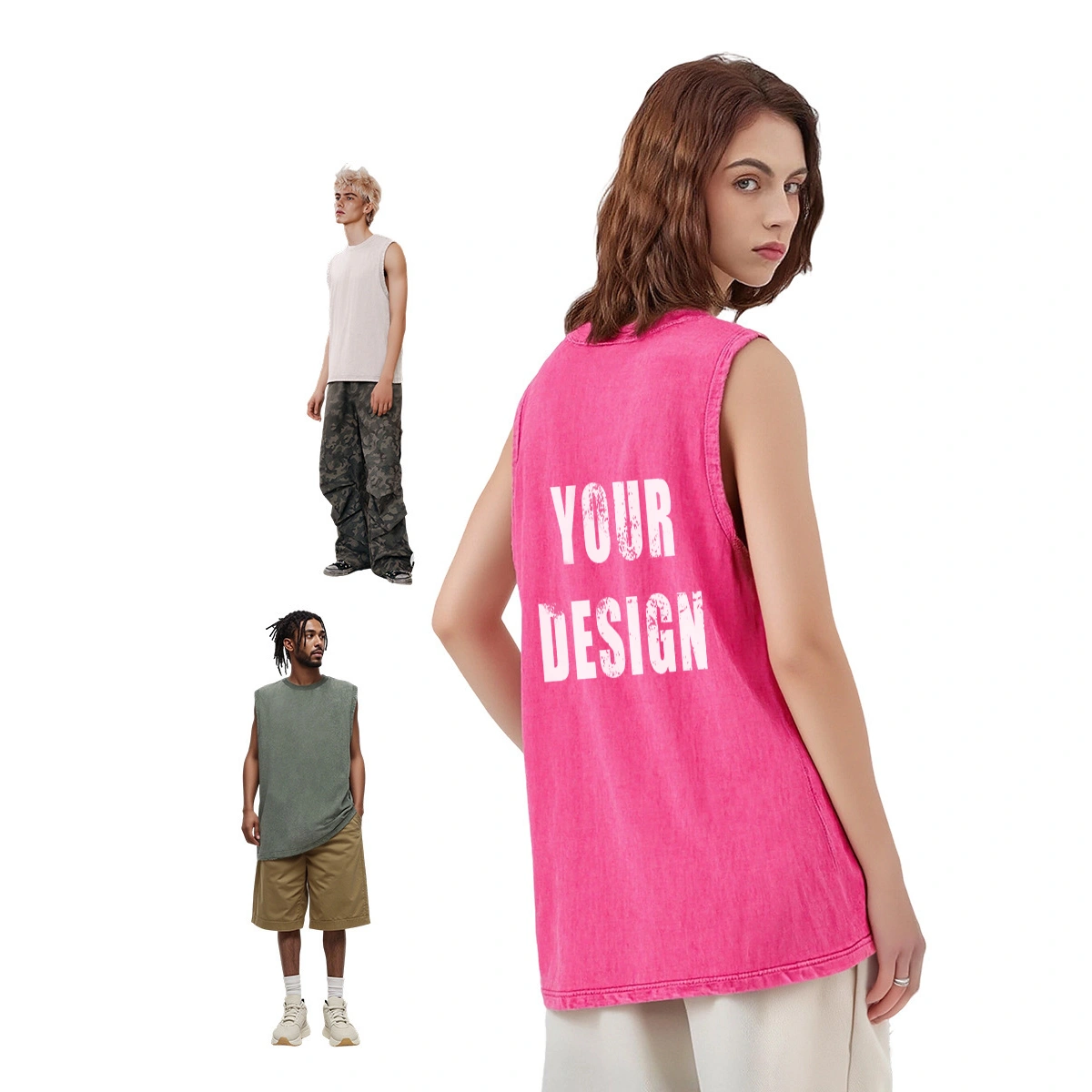 Custom Logo No Brand Men's Summer Sleeveless Vest 220G Heavyweight Breathable Eco-Friendly Hip Hop Crew Neck 100% Cotton