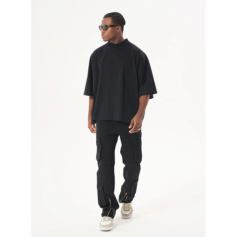 قميص رجالي جديد صيفي مخصص 100% قطن ثقيل 300 غرام مصنع مصنّع ملابس الشارتر الواقعة على الشارع تصميم واسع قصير والملابس الكبيرة الكبيرة النمط المواد الصلبة الأكمام النصفية