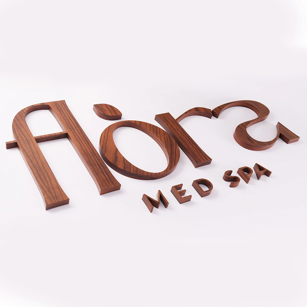 Custom Wood Grain Stainless Steel Letters | 3D Metal Letters for Natural Style Signage