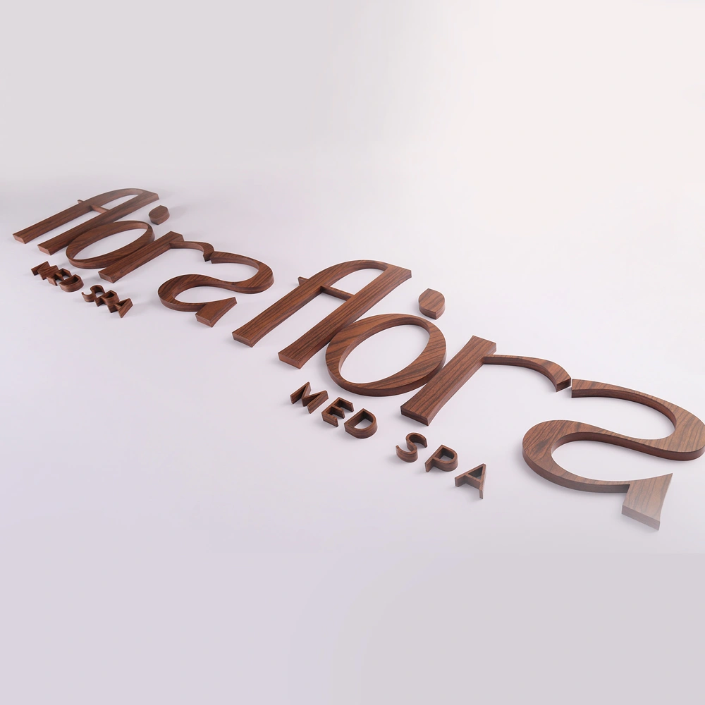 Custom Wood Grain Stainless Steel Letters | 3D Metal Letters for Natural Style Signage
