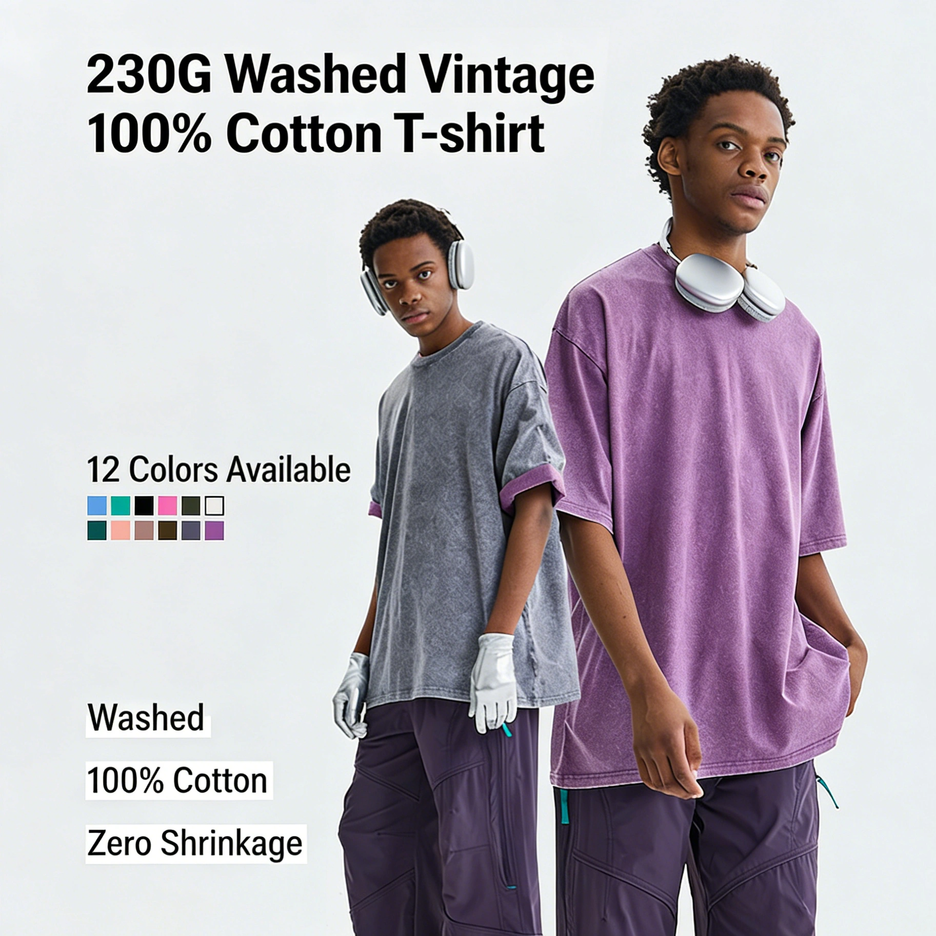 OEM Custom Logo No Brand Teenagers' Retro Hip Hop Short Sleeve T Shirts Summer 220g 100% Cotton Crew Neck Loose Fit Eco-Friendly Breathable