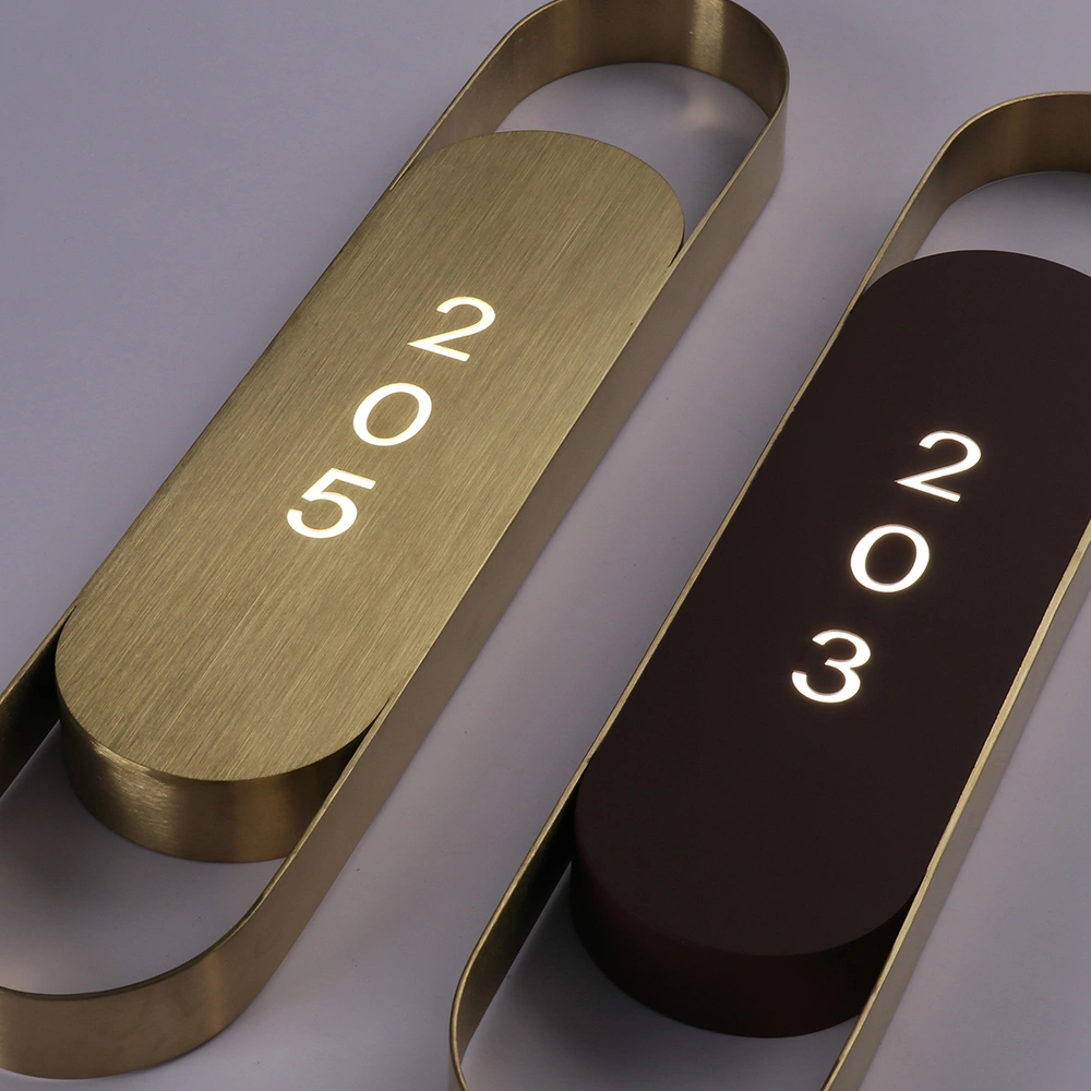 Custom Luxury Backlit Door Plaques | Modern Elliptical Metal Room Number Plates