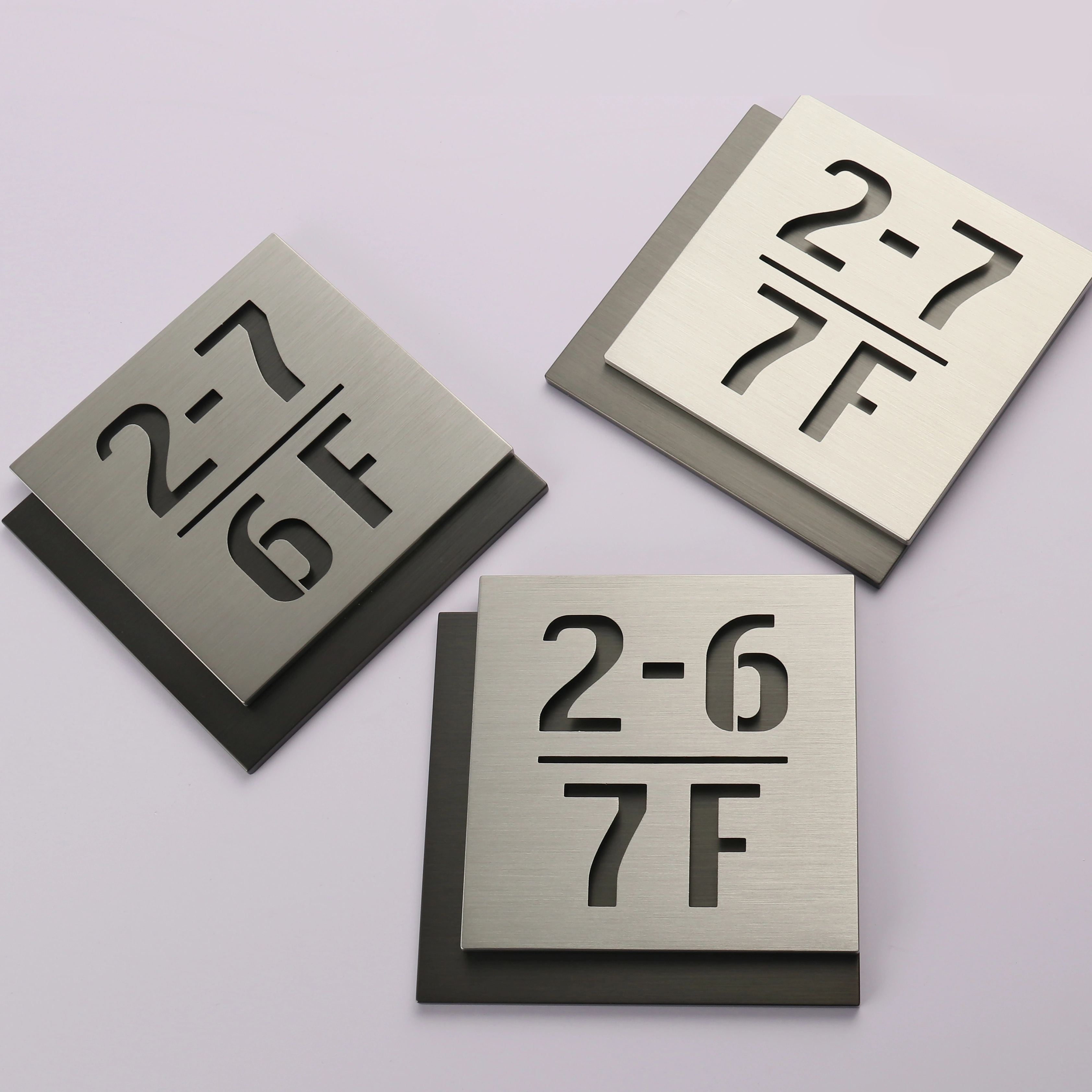 Dual-Layer Stainless Steel Door Plaques | Industrial Hollow-Out Room & Floor Plates
