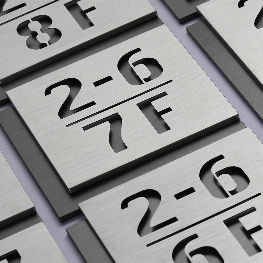 Dual-Layer Stainless Steel Door Plaques | Industrial Hollow-Out Room & Floor Plates