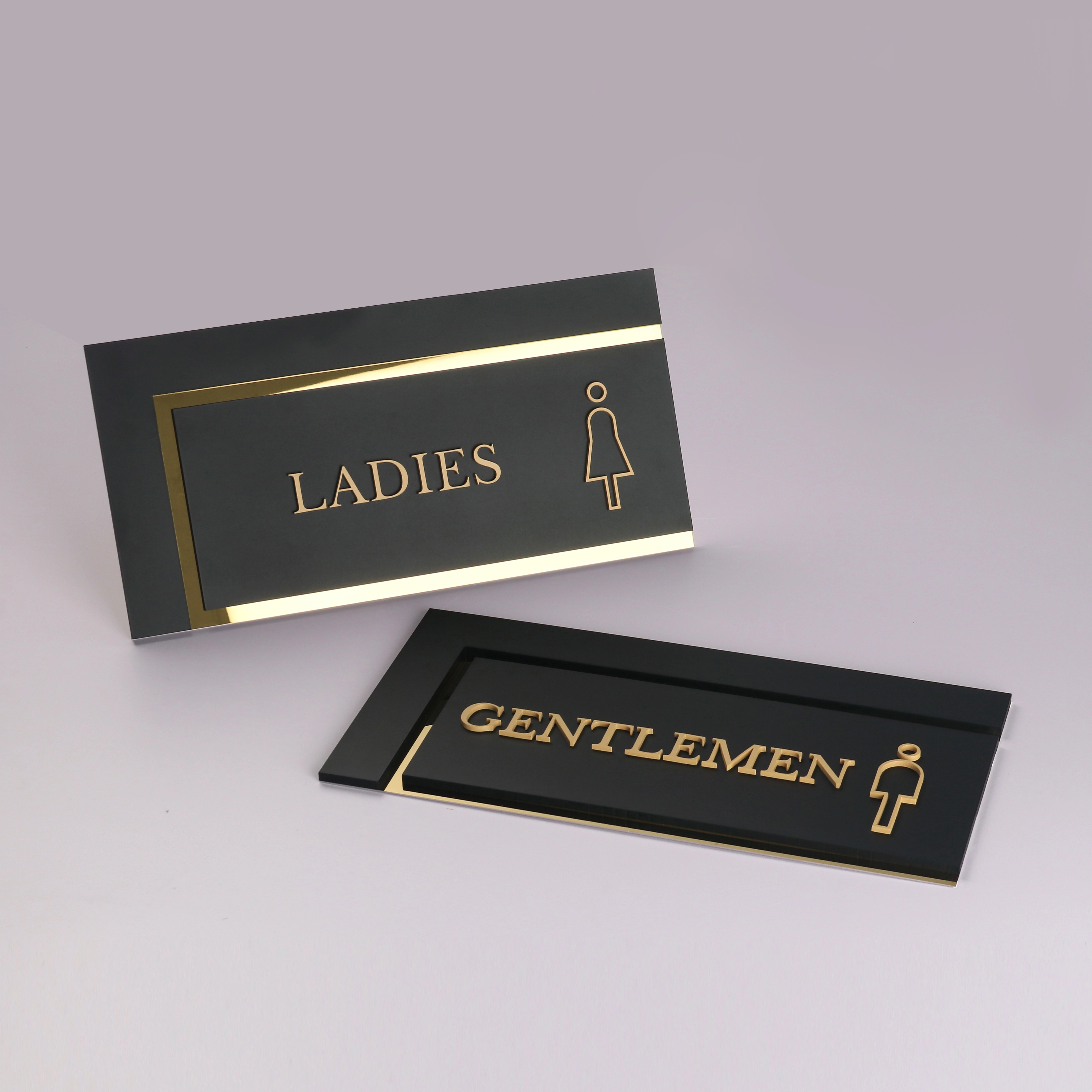 Dual-Material Restroom Signs | Plated Stainless Steel & Painted Acrylic Plates