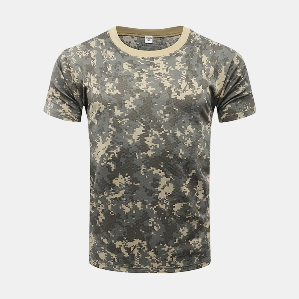 Custom Camouflage Polyester Short Sleeve Unisex T-Shirt for Outdoor Enthusiasts - Summer Quick-Dry Loose Fit for Physical Training