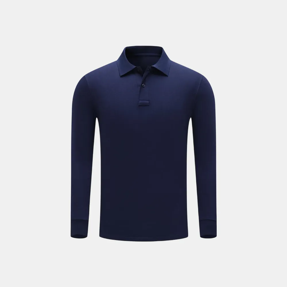 Turn-down collar 240g long-sleeve T-shirt men's workwear and group uniform thin POLO shirt in stock for wholesale with custom logo printing
