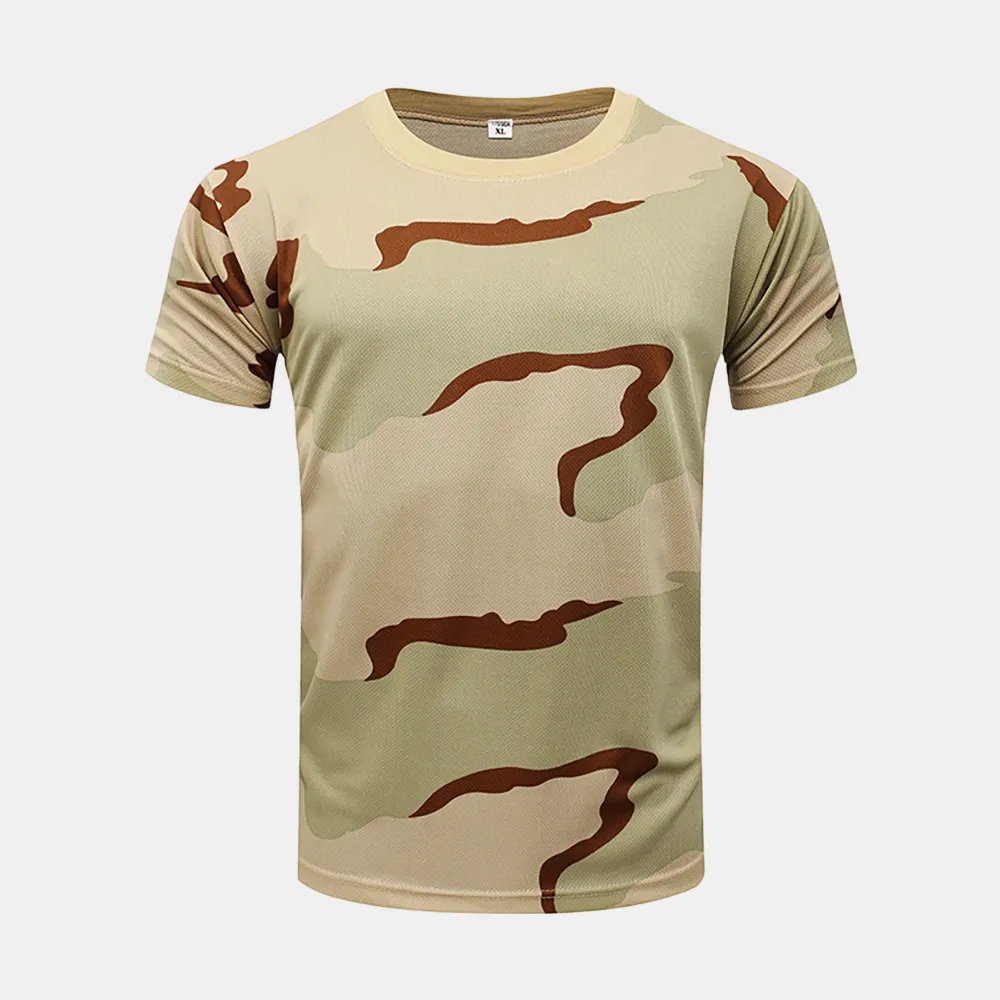 Custom Camouflage Polyester Short Sleeve Unisex T-Shirt for Outdoor Enthusiasts - Summer Quick-Dry Loose Fit for Physical Training