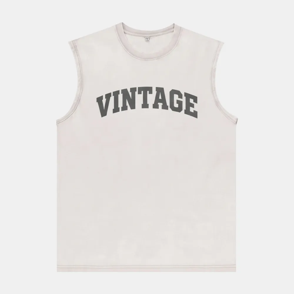 Custom Logo No Brand Men's Summer Sleeveless Vest 220G Heavyweight Breathable Eco-Friendly Hip Hop Crew Neck 100% Cotton