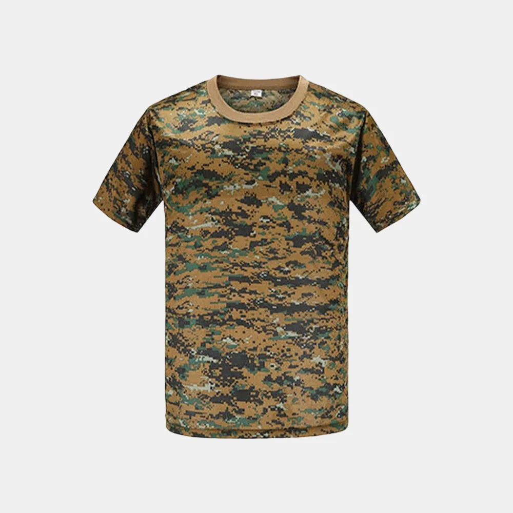 Custom Camouflage Polyester Short Sleeve Unisex T-Shirt for Outdoor Enthusiasts - Summer Quick-Dry Loose Fit for Physical Training