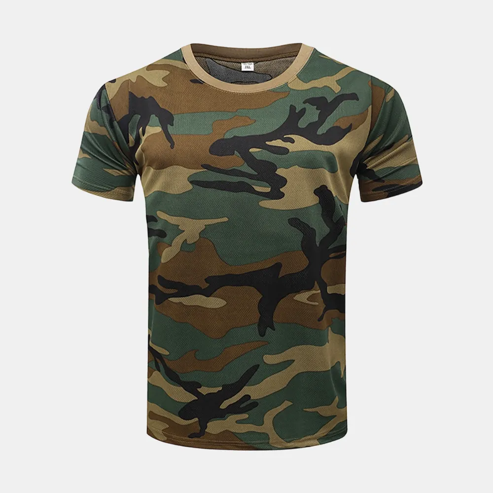 Custom Camouflage Polyester Short Sleeve Unisex T-Shirt for Outdoor Enthusiasts - Summer Quick-Dry Loose Fit for Physical Training
