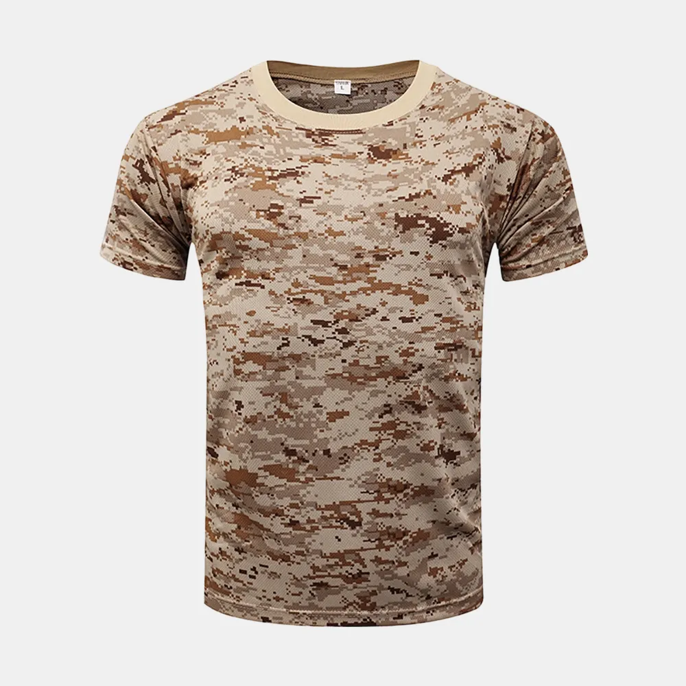 Custom Camouflage Polyester Short Sleeve Unisex T-Shirt for Outdoor Enthusiasts - Summer Quick-Dry Loose Fit for Physical Training