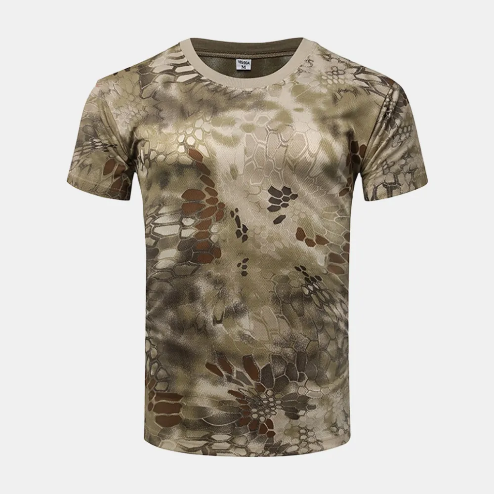 Custom Camouflage Polyester Short Sleeve Unisex T-Shirt for Outdoor Enthusiasts - Summer Quick-Dry Loose Fit for Physical Training