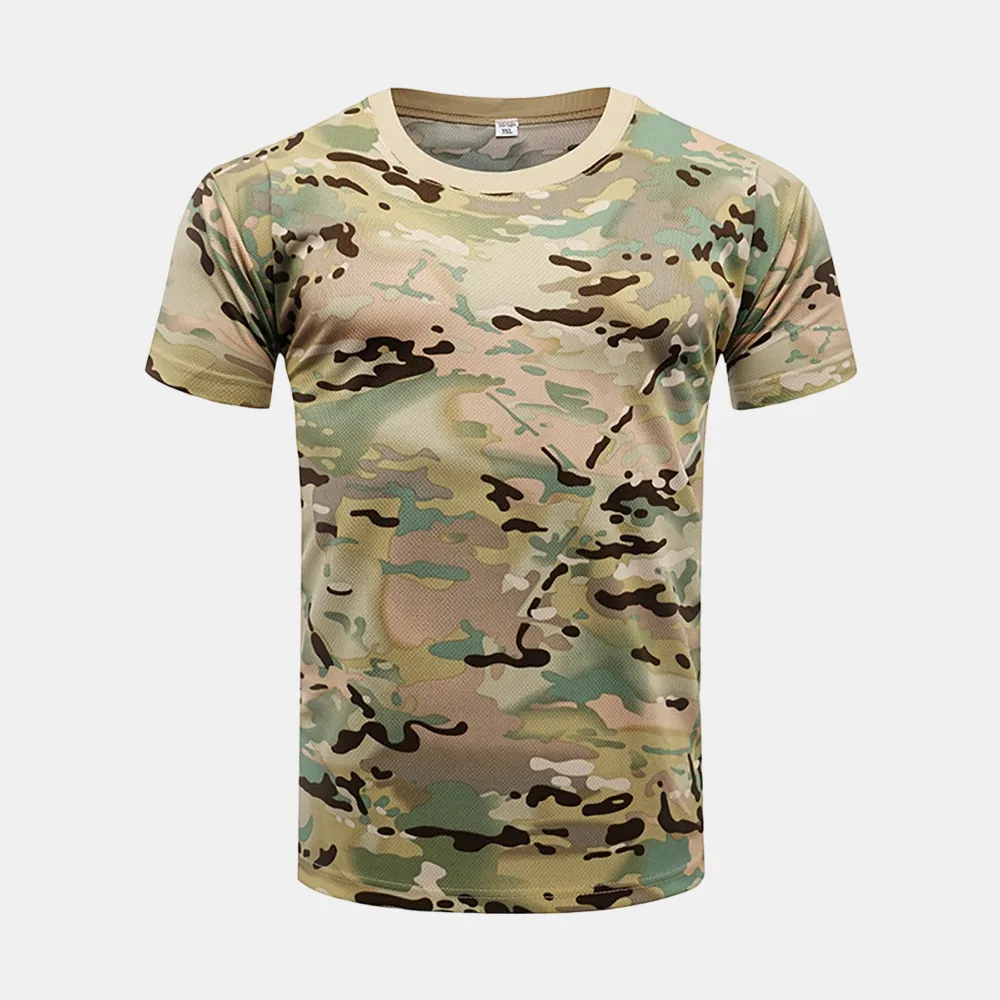 Custom Camouflage Polyester Short Sleeve Unisex T-Shirt for Outdoor Enthusiasts - Summer Quick-Dry Loose Fit for Physical Training