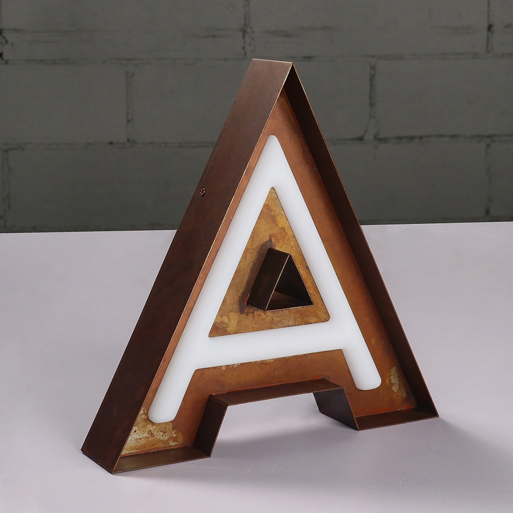 Vintage Industrial Rusted Signs | Inlaid Neon-Effect Acrylic Front-Lit Letters