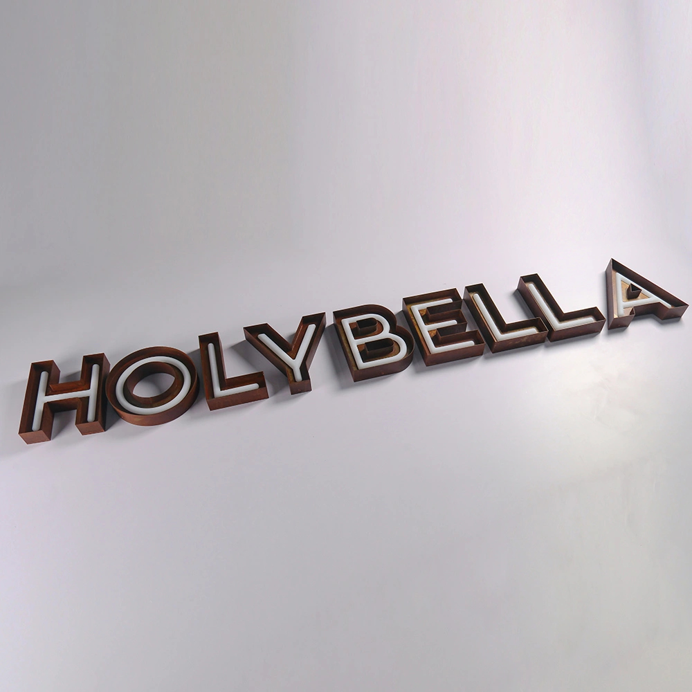 Vintage Industrial Rusted Signs | Inlaid Neon-Effect Acrylic Front-Lit Letters