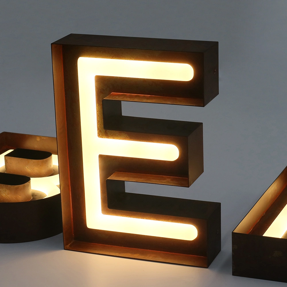 Vintage Industrial Rusted Signs | Inlaid Neon-Effect Acrylic Front-Lit Letters