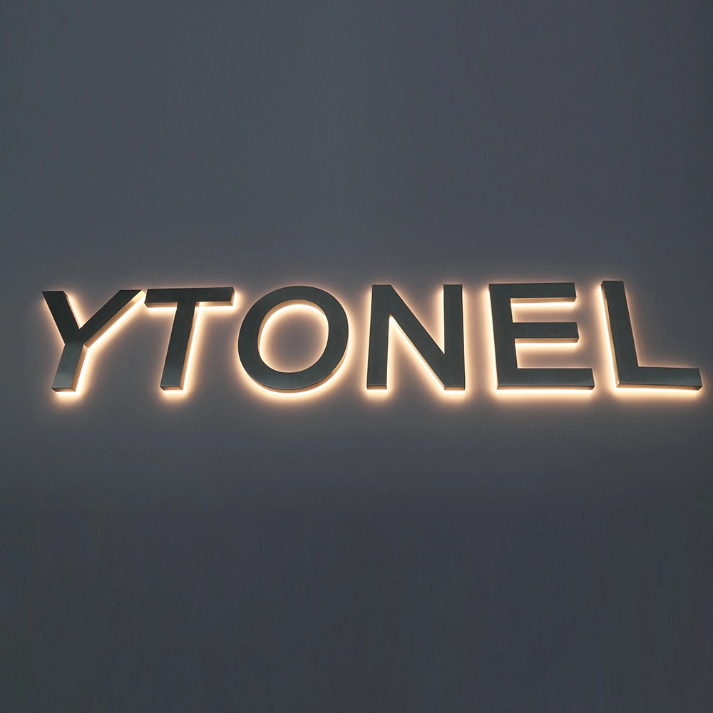 Brushed Silver Stainless Steel Halo-Lit Signs | Modern Industrial LED Back-Lit Signage