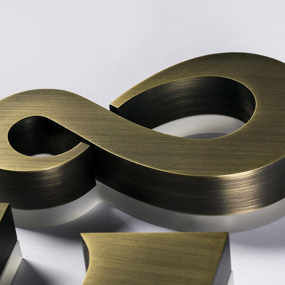 Antique Brushed Bronze Halo-Lit Signs | Vintage Metal Back-Lit LED Signage