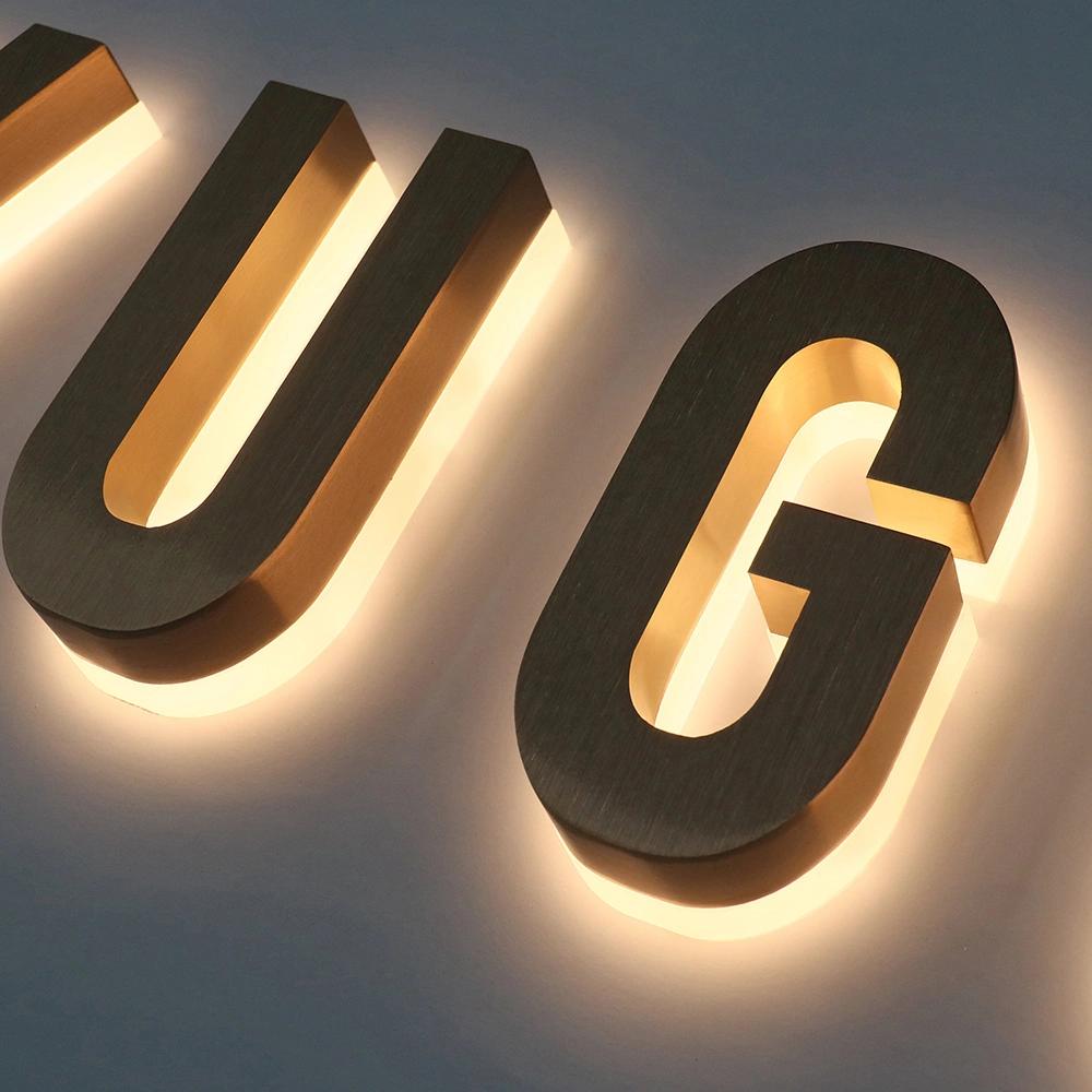 Brushed Rose Gold Halo-Lit Signs | Premium Matte Metal Back-Lit LED Signage