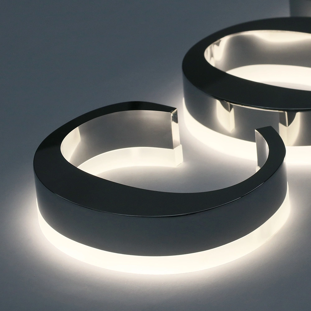 Mirror Silver Stainless Steel Halo-Lit Signs | Polished Chrome Effect LED Signage