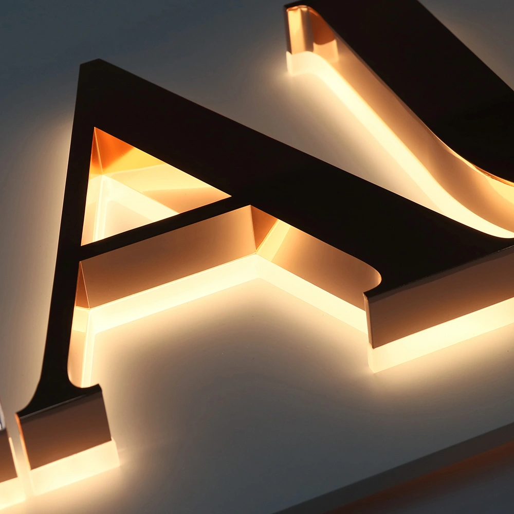 Rose Gold Mirror Halo-Lit Signs | Luxury Polished Metal Back-Lit LED Signage