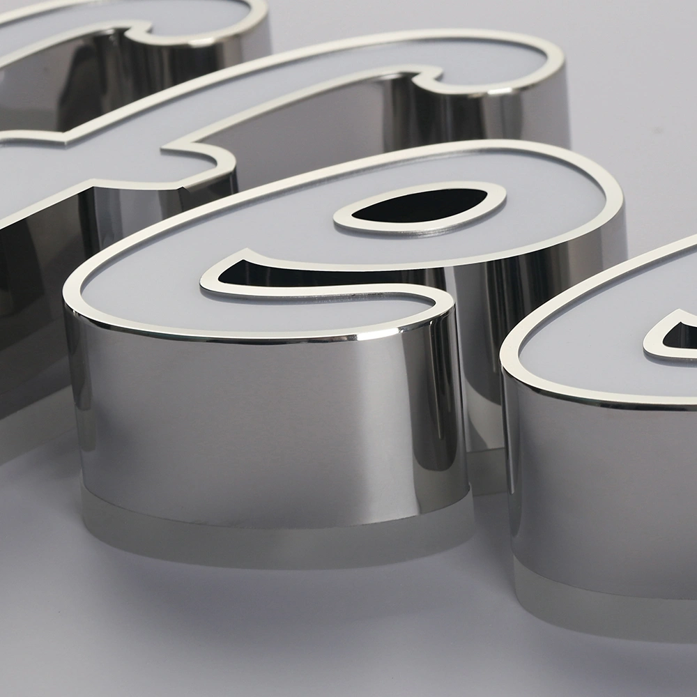 Elite Dual-Lit Channel Letters | Mirrored Stainless Steel Front & Back-Lit LED Signs