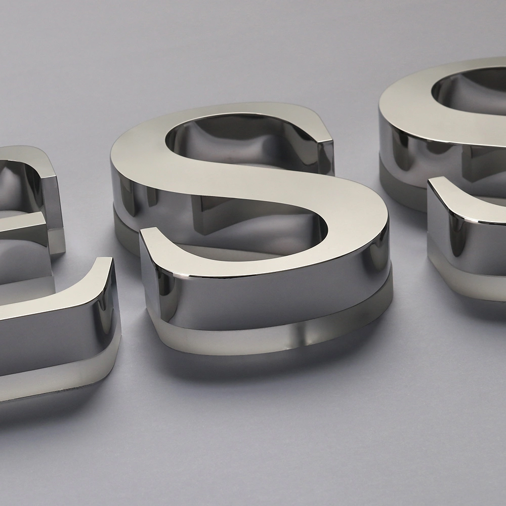Mirror Silver Stainless Steel Halo-Lit Signs | Polished Chrome Effect LED Signage