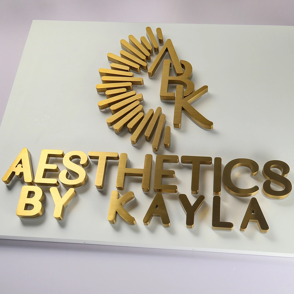 Elite Brushed Gold Titanium Halo-Lit Signs | Integrated Backplate LED Signage