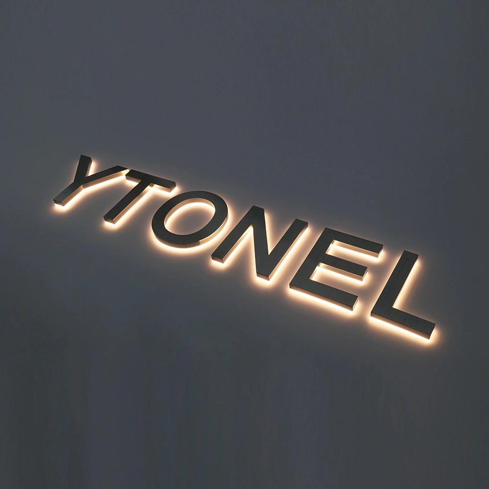 Brushed Silver Stainless Steel Halo-Lit Signs | Modern Industrial LED Back-Lit Signage