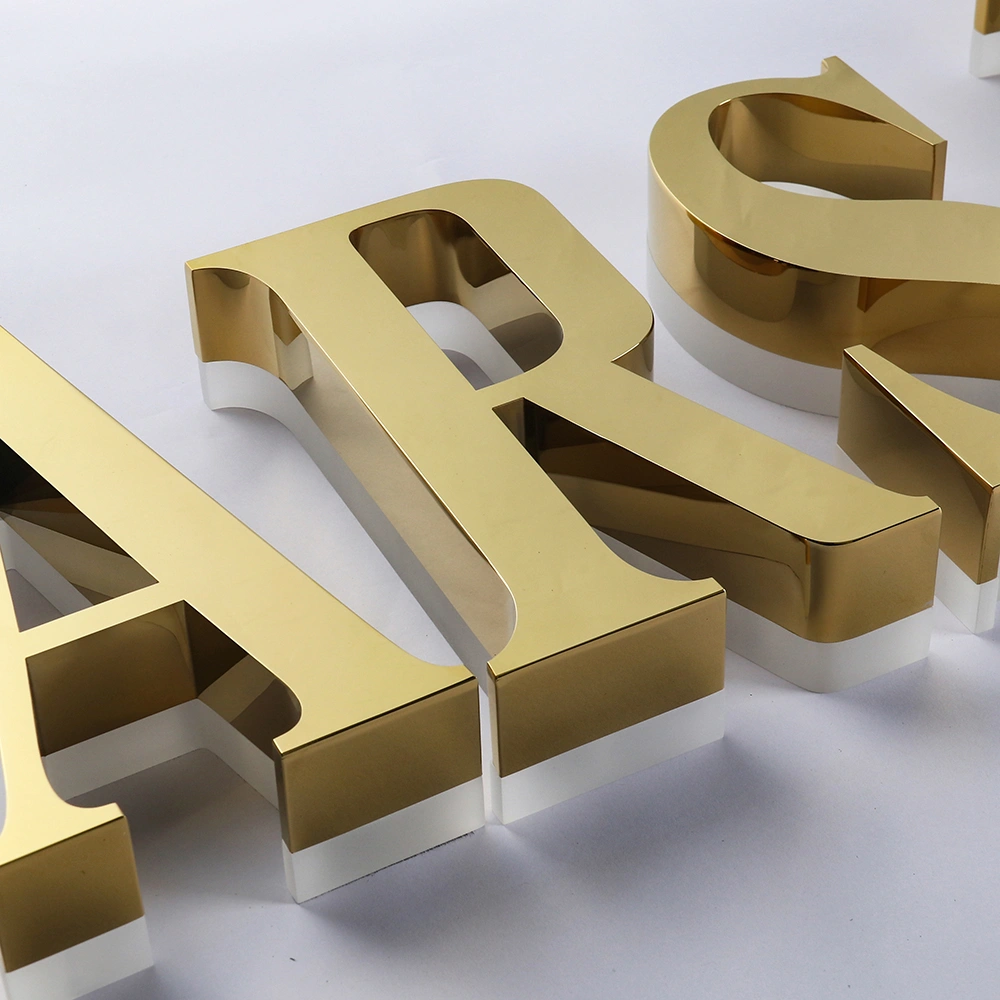 Mirror Gold Titanium Halo-Lit Signs | Luxury Polished Metal Back-Lit LED Signage