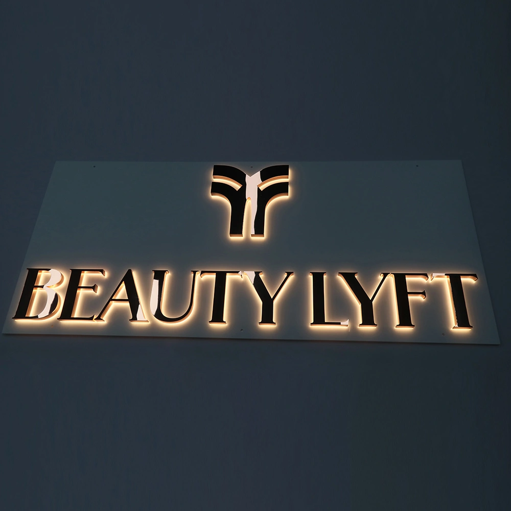 Rose Gold Mirror Halo-Lit Signs | Luxury Polished Metal Back-Lit LED Signage