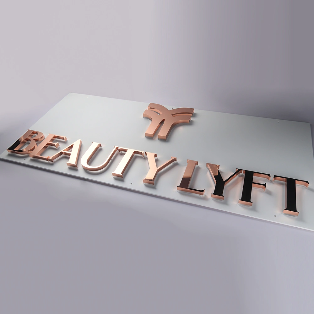 Rose Gold Mirror Halo-Lit Signs | Luxury Polished Metal Back-Lit LED Signage