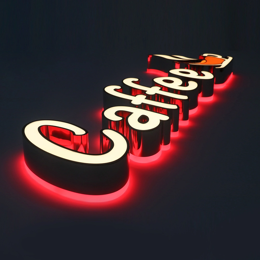 Elite Dual-Lit Channel Letters | Mirrored Stainless Steel Front & Back-Lit LED Signs