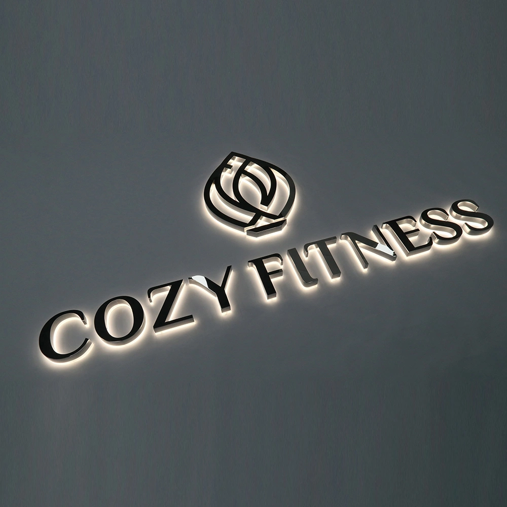 Mirror Silver Stainless Steel Halo-Lit Signs | Polished Chrome Effect LED Signage