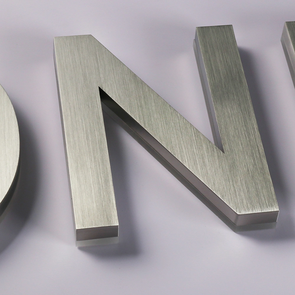 Brushed Silver Stainless Steel Halo-Lit Signs | Modern Industrial LED Back-Lit Signage